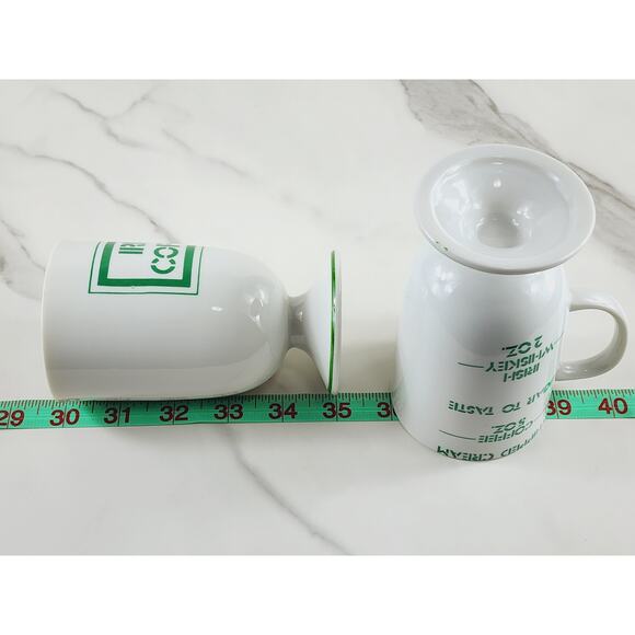 Irish Coffee Mug w/ Recipe Green Clover Pedestal 5" White Porcelain x2 Vintage - Picture 14 of 14